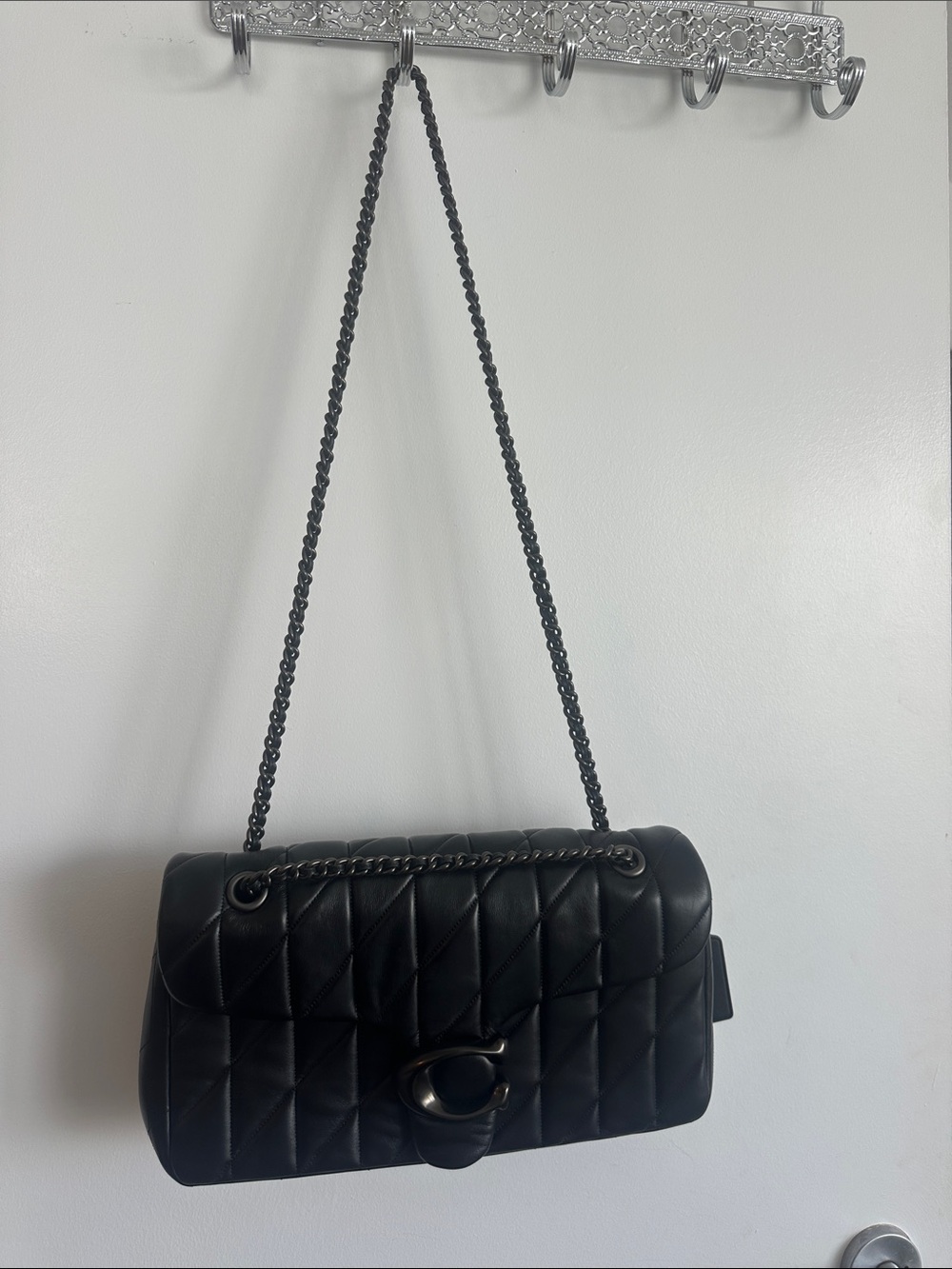 Coach Large Tabby Black Quilted Shoulder Bag with Chain Strap - Picture 2 of 6